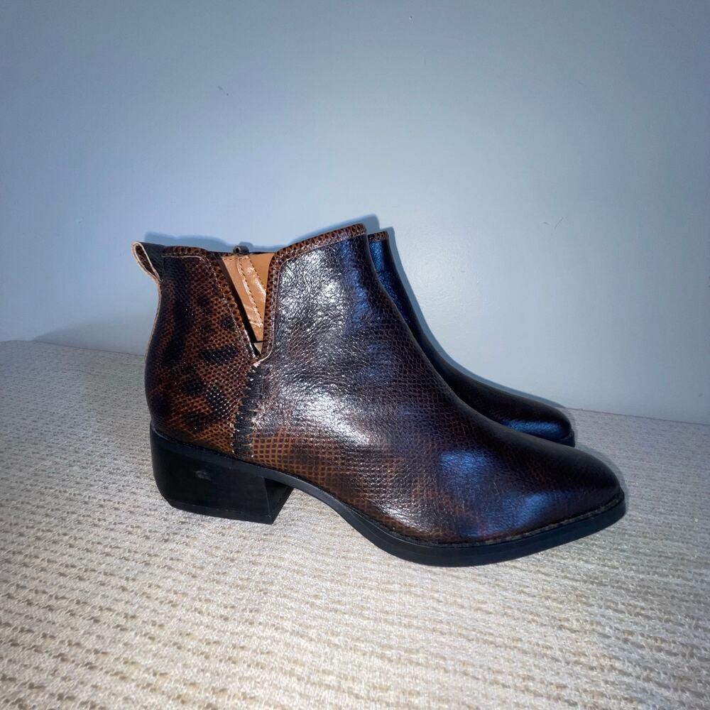 Franco Sarto Asti Ankle Boot Espresso Snake Print Leather Booties Womens
